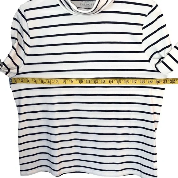 TALBOTS Turtleneck Chloe Top Long Sleeve Cream Black Stripe Women Petite XL NWOT - Picture 5 of 8